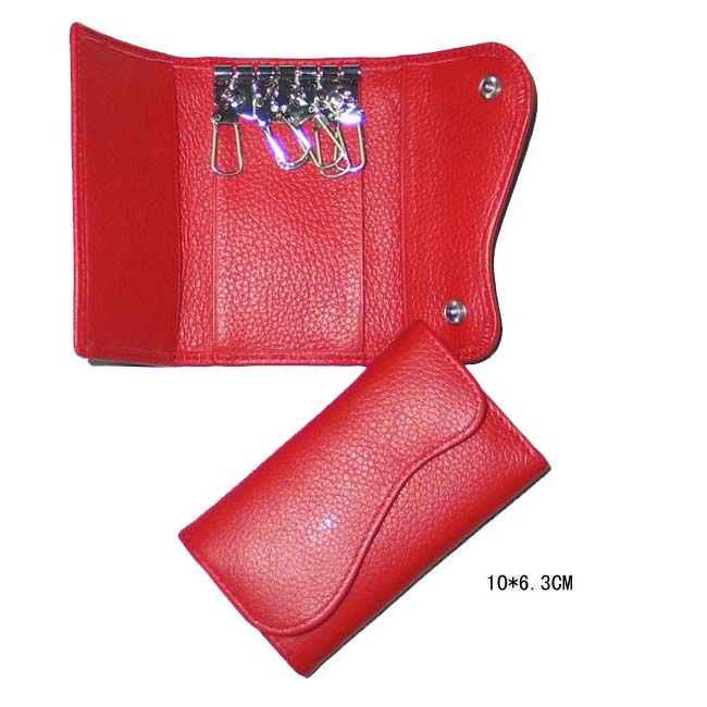 three-fold red button key pouch