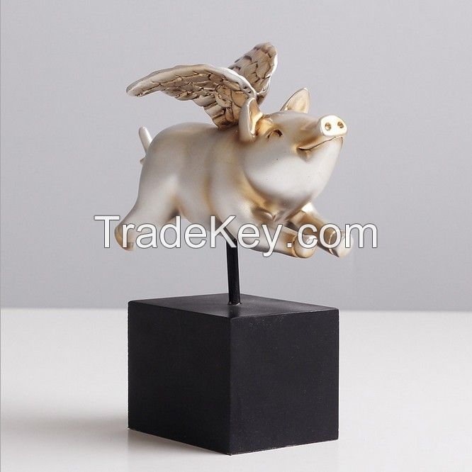 Custom resin flying pig figurine decoraiton chubby pig with wing