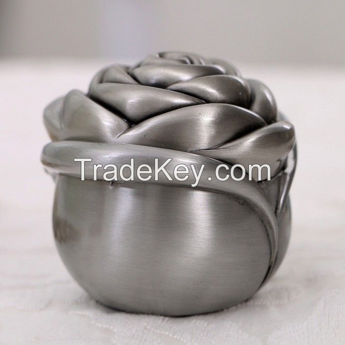 Resin antique silver rose jewelry box