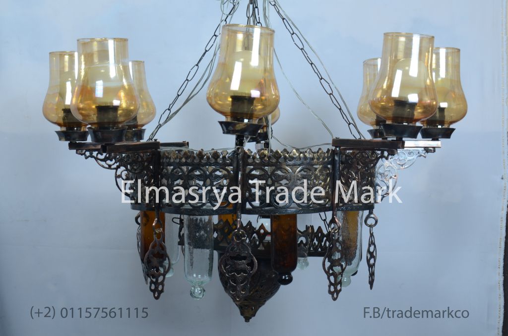 Two tiers Brass chandelier - With Multiple Color Glass - Chandelier Lighting - # Ch-106