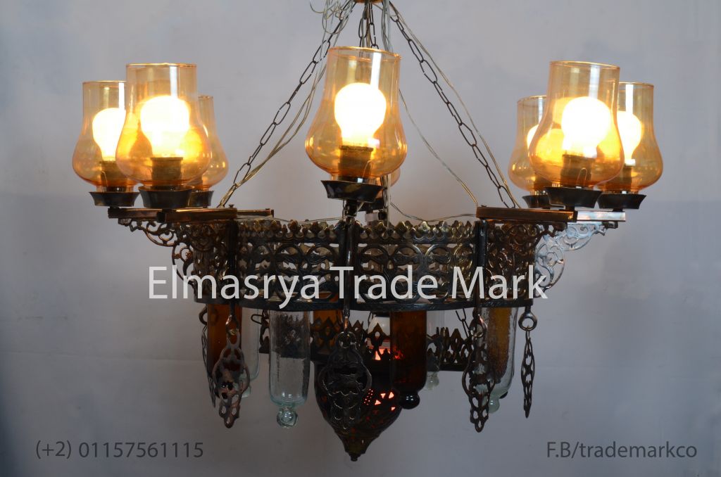 Two tiers Brass chandelier - With Multiple Color Glass - Chandelier Lighting - # Ch-106