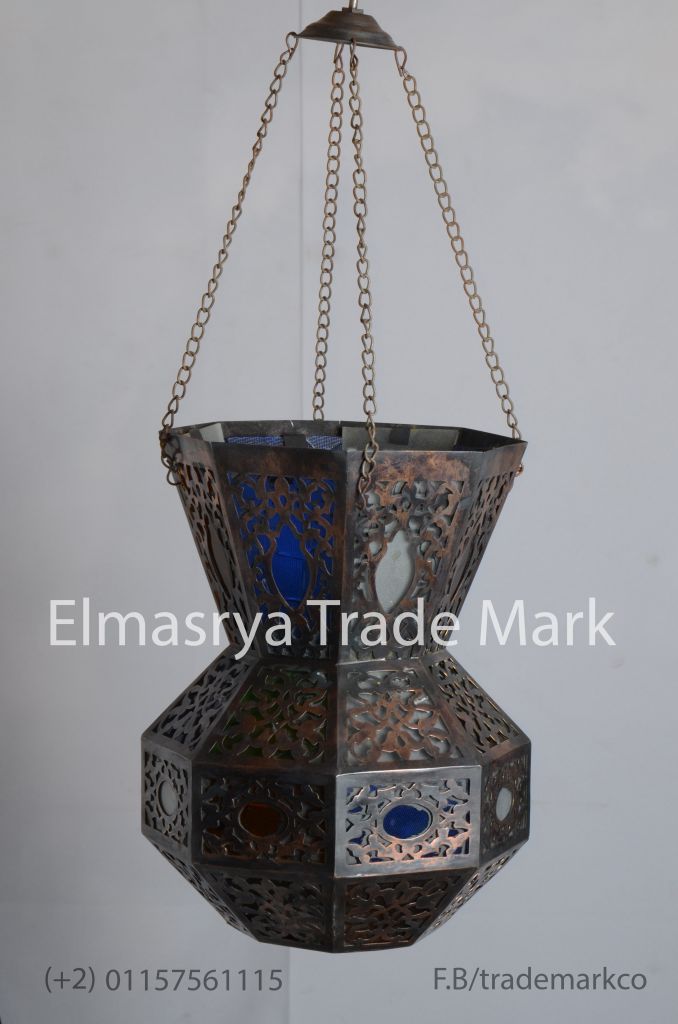 Handmade Oxidize Brass Lantern Lamp Lighting - With Multiple Color Glass - Chandelier Lighting - # CH-103