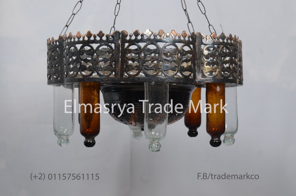 Egyptian Brass Chandelier With Multiple Color Glass - Chandelier Lighting - # Ch-105