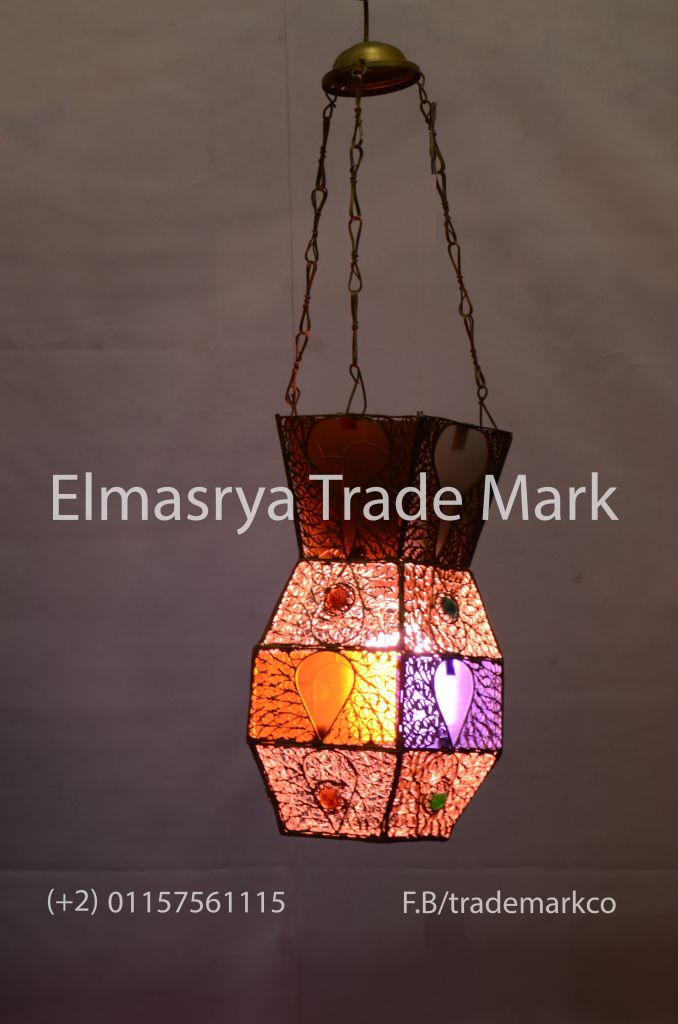 Handmade gold Brass Lantern Lamp Lighting - Jeweled With Multiple Color Glass - Chandelier Lighting - # Ch-104