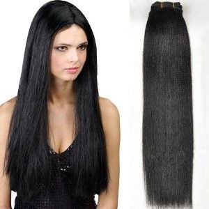 Silky Straight 100% Human Hair Clip On In Extensions 8 Piece Set Color 1 Black