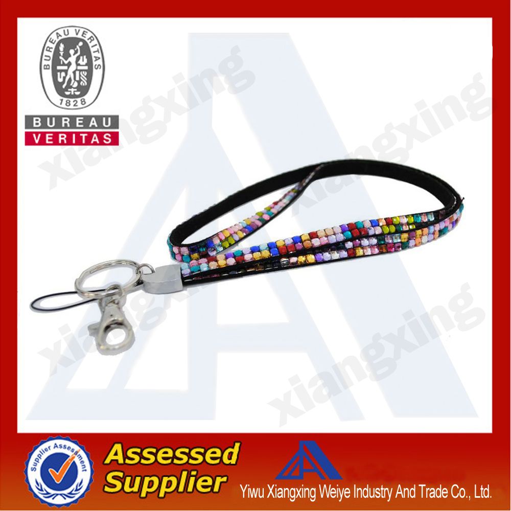 Newest design rhinestone lanyard with keychain