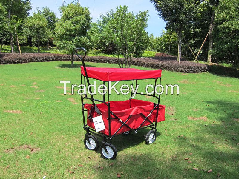 Blue Folding Wagon 600D Polyester Fabric Steel Frame Camping Beach