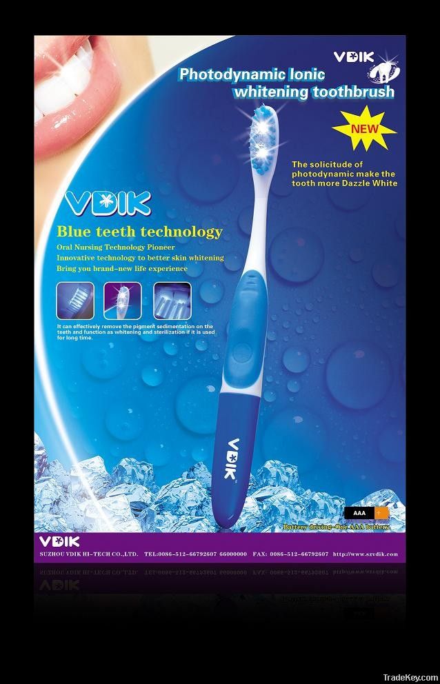 Photodynamic lonic whitening toothbrush