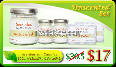 Unscented Soy Candles - 100% Natural Soy Wax Candles with Pure Essential Oils