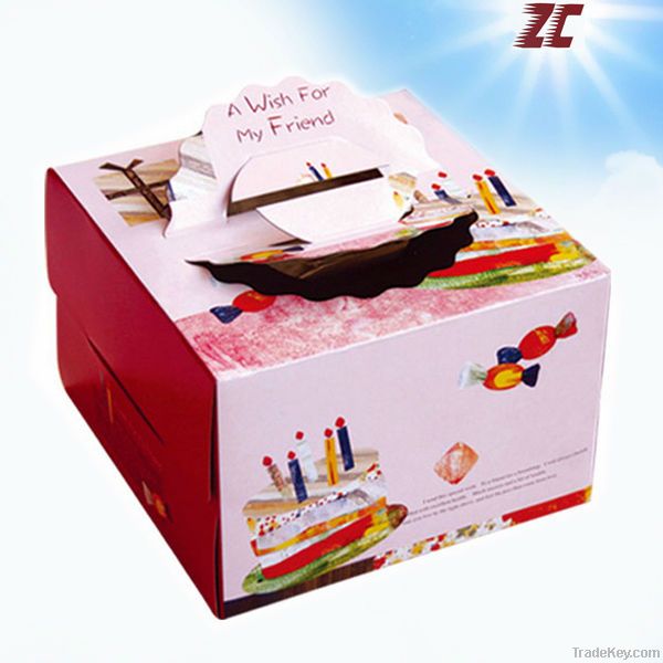 Hot Sale Take Away Paper Cake Box with Handle for Food Packaging