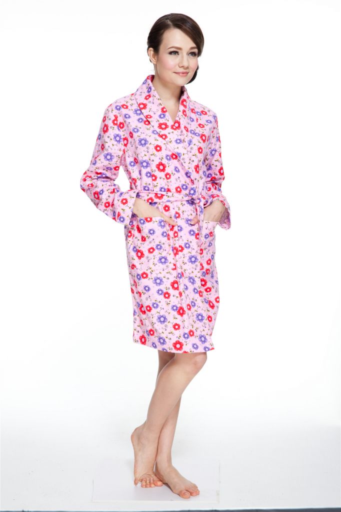 Women's Floral Cotton Flannel Bathrobe