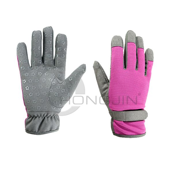 Pink Gauntlet Silicone Dot Palm Non-Slip Working Safety Glove  HJGL704
