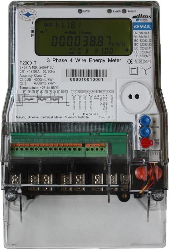 Kema Certified Dlms Compliant Three Phase Energy Meter Class 0.2s P2000-T
