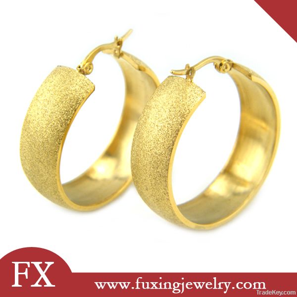 China supplier wholesale sandy face stainless steel gold earring