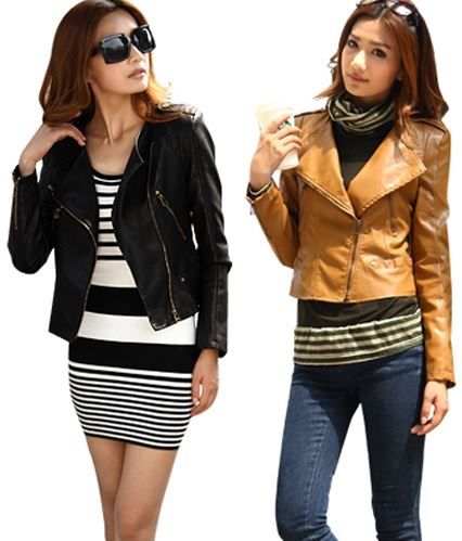 Women's Stylish Slim Fit PU Leather Short Jacket Coat Outwear