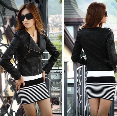 Women's Stylish Slim Fit PU Leather Short Jacket Coat Outwear