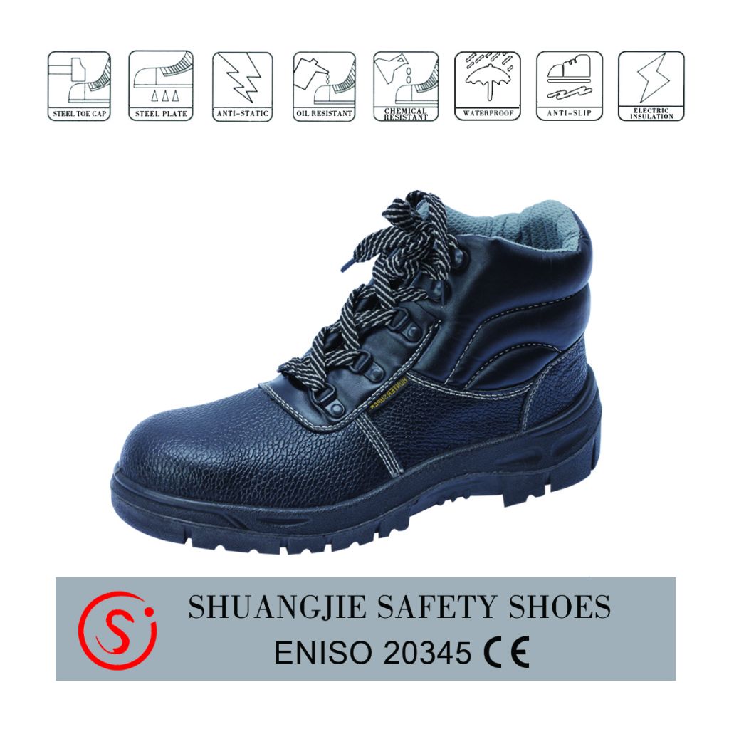 S1P high cut PU injection  leather safety boot with steel toe cap and steel plate