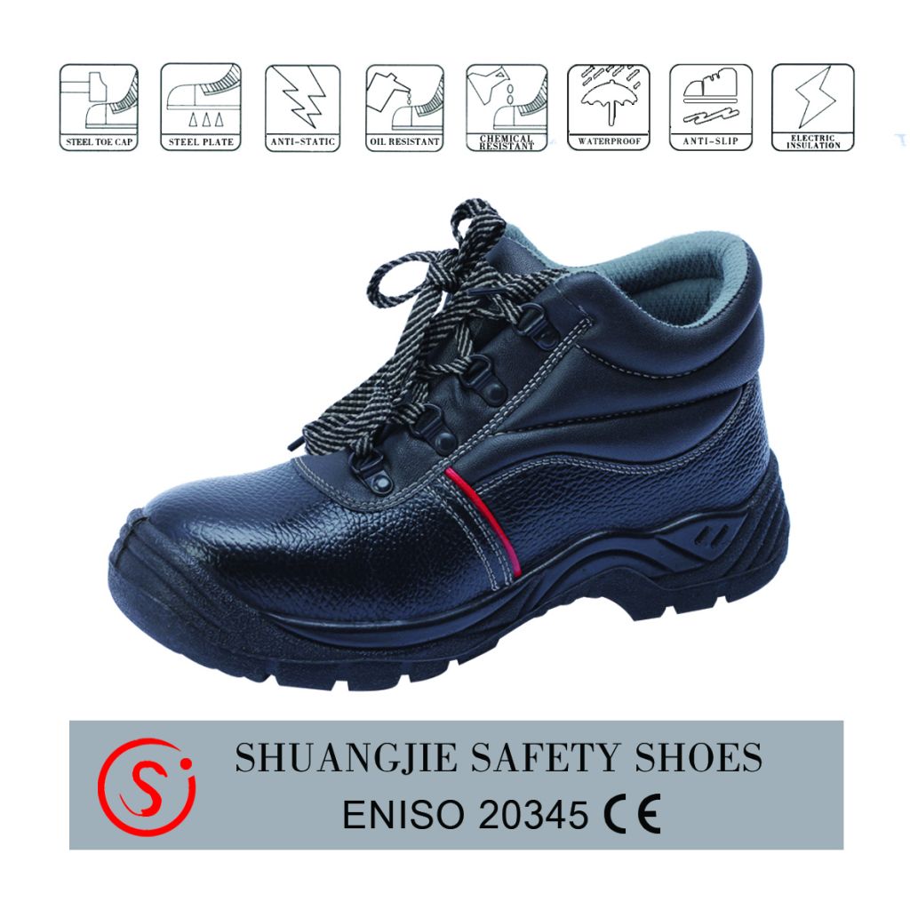 Black High Ankle industrial  Safety Shoe with Steel Toe Cap