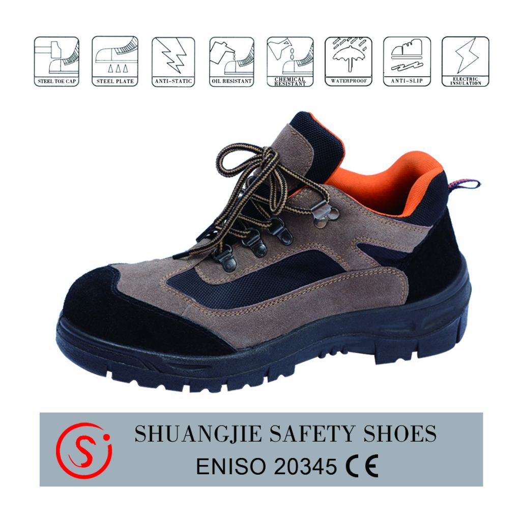 Good quality suede leather PU sole safety shoes mid cut series work shoe with steel toe