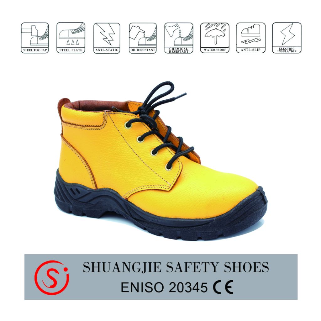 Chile style PU injection embossed cow leather work shoe safety shoe for mining