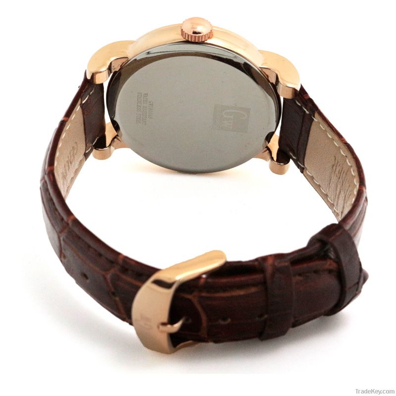 Gold Winner Diamond Women Leather Quartz Watch Wristwatch GW180045