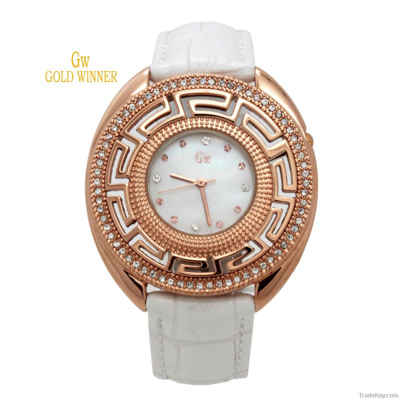 Gold Winner Leather Quartz Watch Wristwatch Watches GW180048