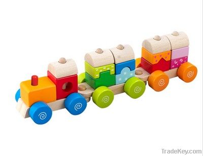 Top quality wooden pull toy along train for kids