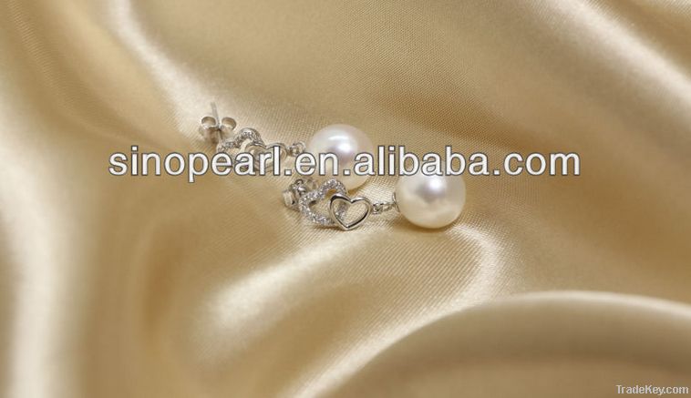 Elegant 925 Sterling Silver Freshwater Lovely heart Pearl Earring