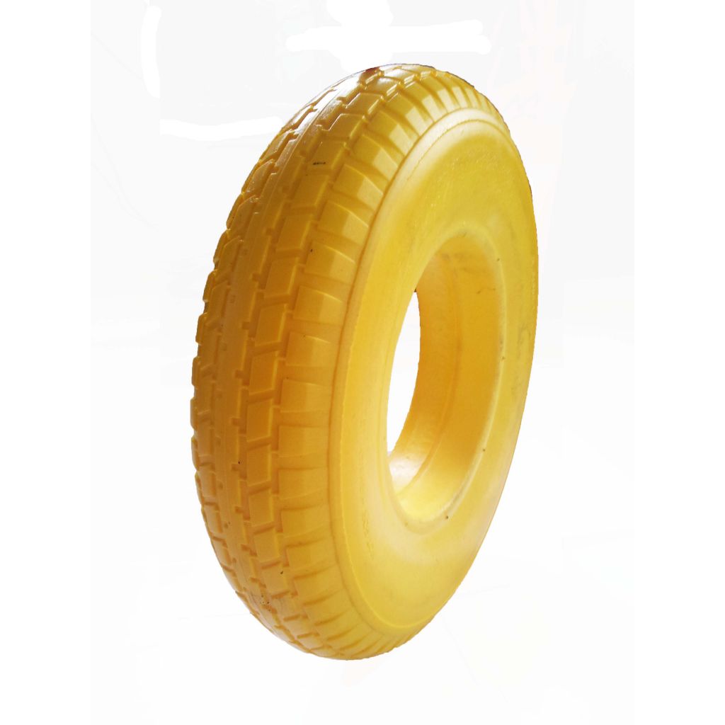 4.00-8 FLAT FREE solid PU tire rubber wheel for hand truck, wheelbarrow, garden cart, trolley