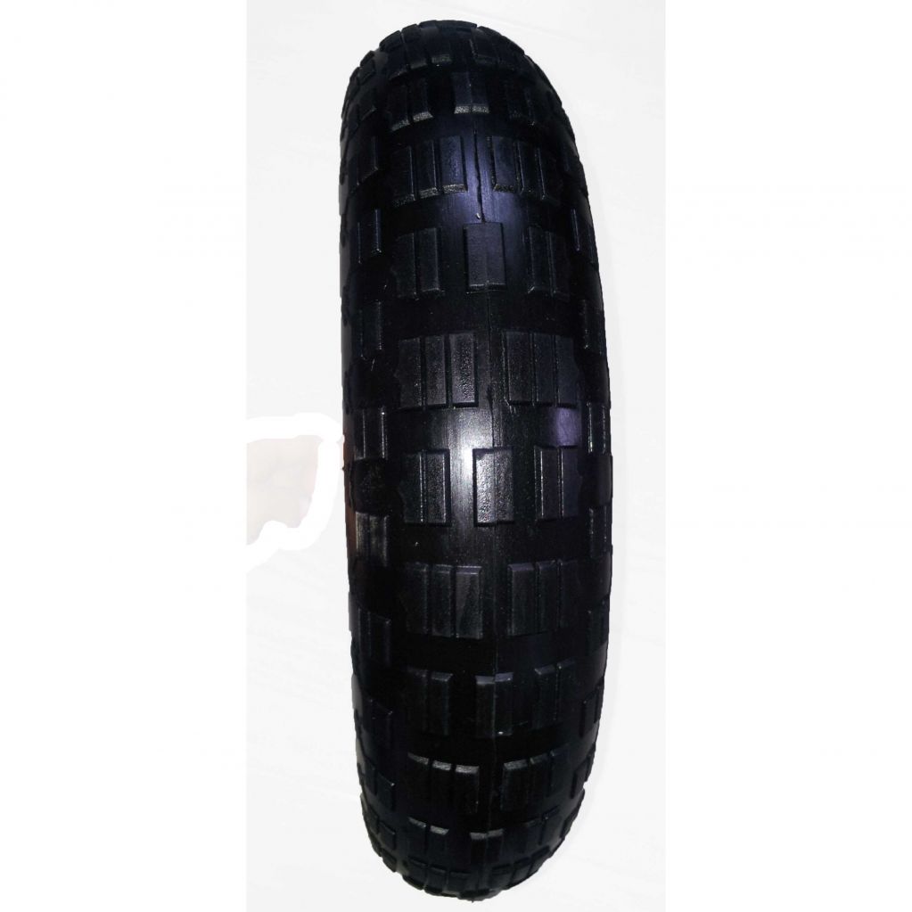 4.00-8 FLAT FREE solid PU tire rubber wheel for hand truck, wheelbarrow, garden cart, trolley