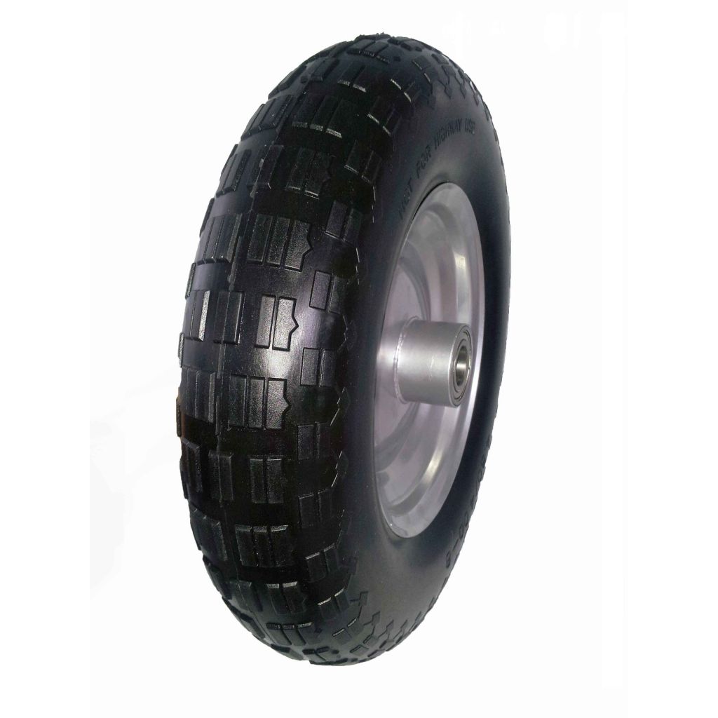4.00-8 FLAT FREE solid PU tire rubber wheel for hand truck, wheelbarrow, garden cart, trolley