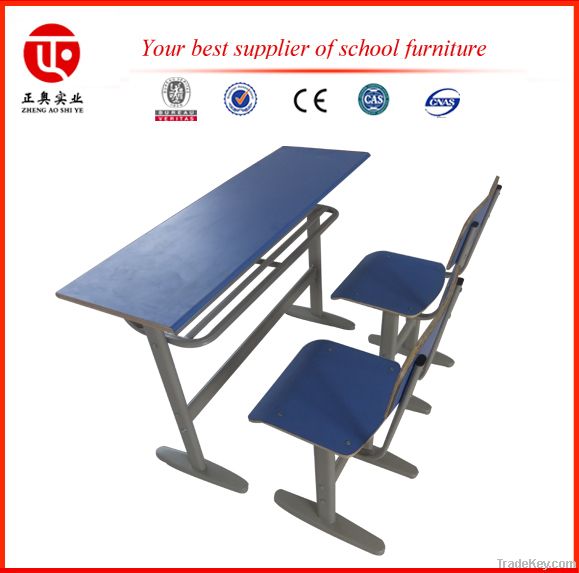 Useful wooden and metal double primary school desk and chairs