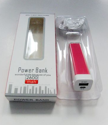 Lipstick 2600mAh Portable Power Bank External Backup Power Bank for iPhone5/5s, Mobile Phone Battery