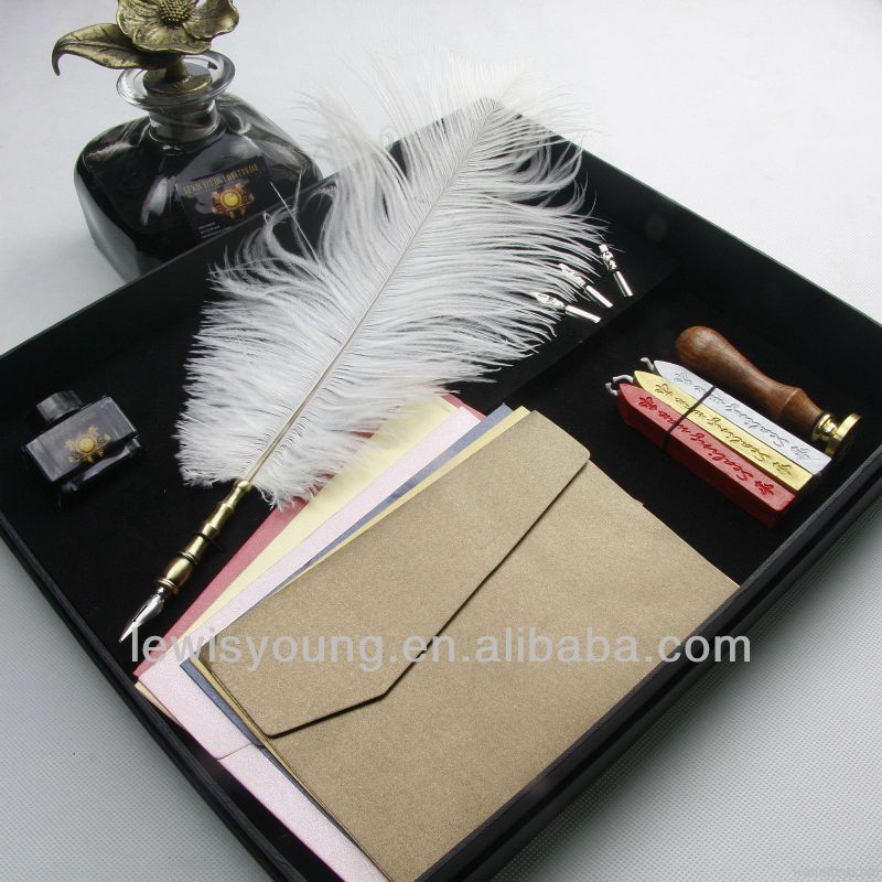 Natural colorful ostrich feather DIPFOUNTAINBALLPOINT pen set