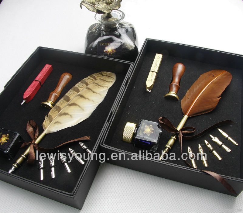 Natural Feather Pen Set For Wedding Gift Set