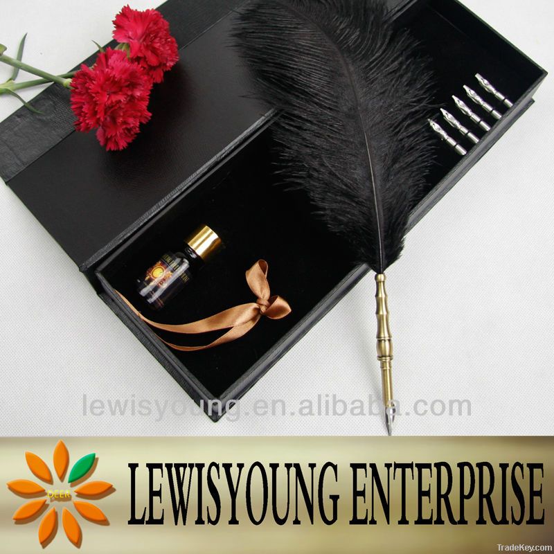 natural feather pen set for wedding gift set