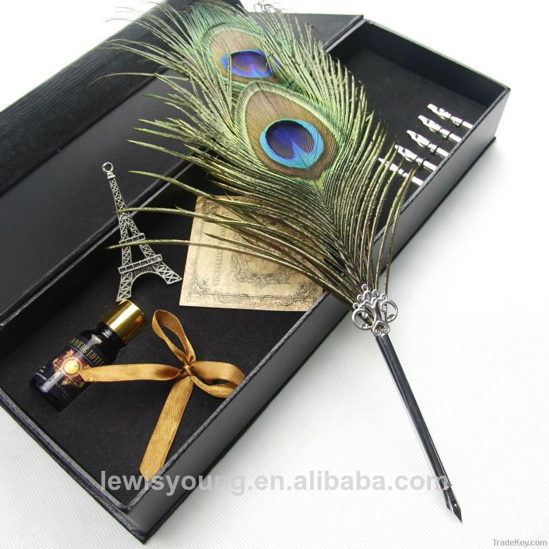 natural goose owl ostrich eagle feather pen set for ValentineÃ¢ï¿½ï¿½s day