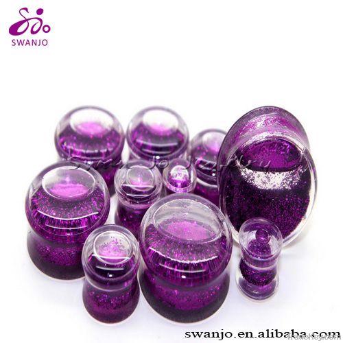 2014 new design body piercing jewelry glitter UV acrylic ear tunnel pl