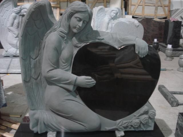 Upright Angel And Cross Style Granite Headstone