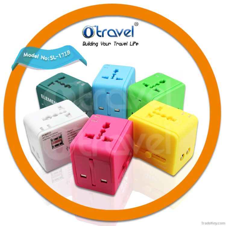 2.1A dual usb travel charger adapter for more than 150 countries