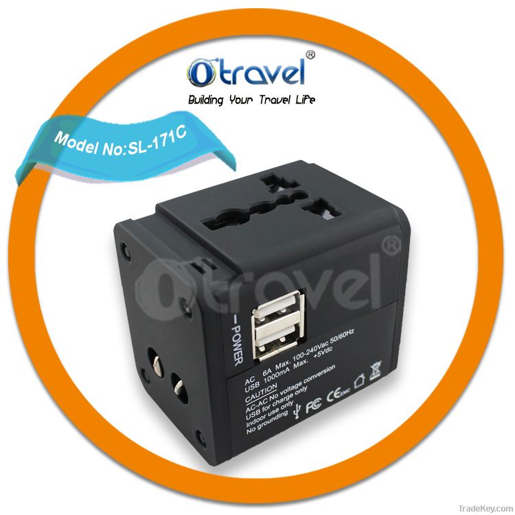 2.1A dual usb travel charger adapter for more than 150 countries