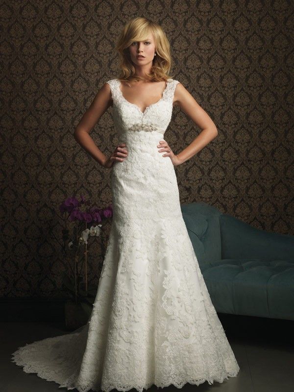 A Line Sweetheart Empire Floor Length with Crystal Lace Wedding Dress