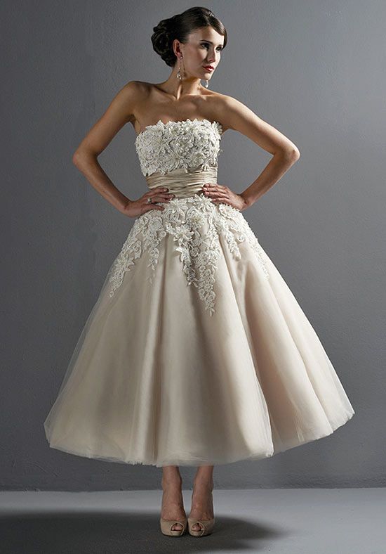 Princess Strapless Empire Ankle Length Tulle with Lace Wedding Dress