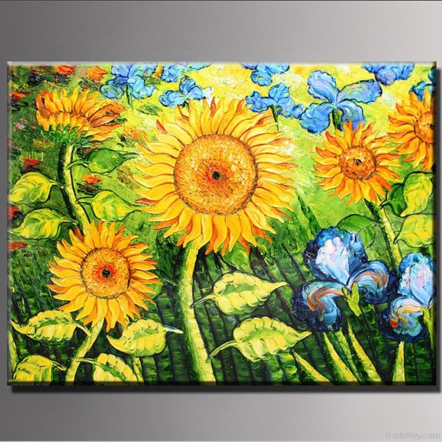 palette knife helianthus Oil painting on canvas Deco wall Art Paint N0