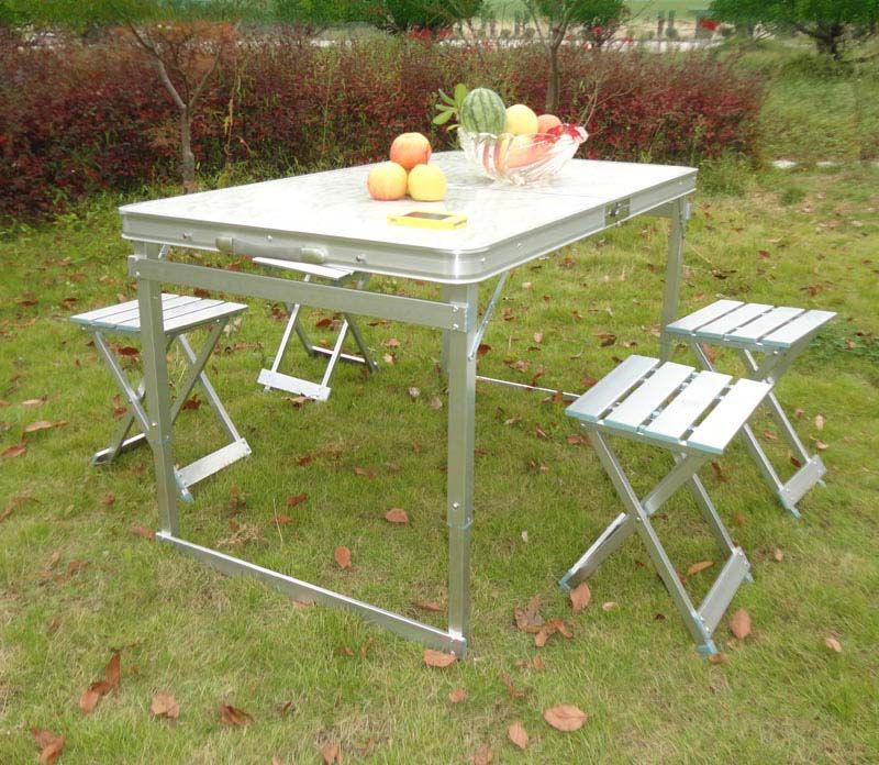 Outdoor folding tables and chairs suit, aluminum picnic tables and chairs, portable