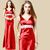 Elegant Long Red Evening Dresses Formal V Neck Crytal Belt 