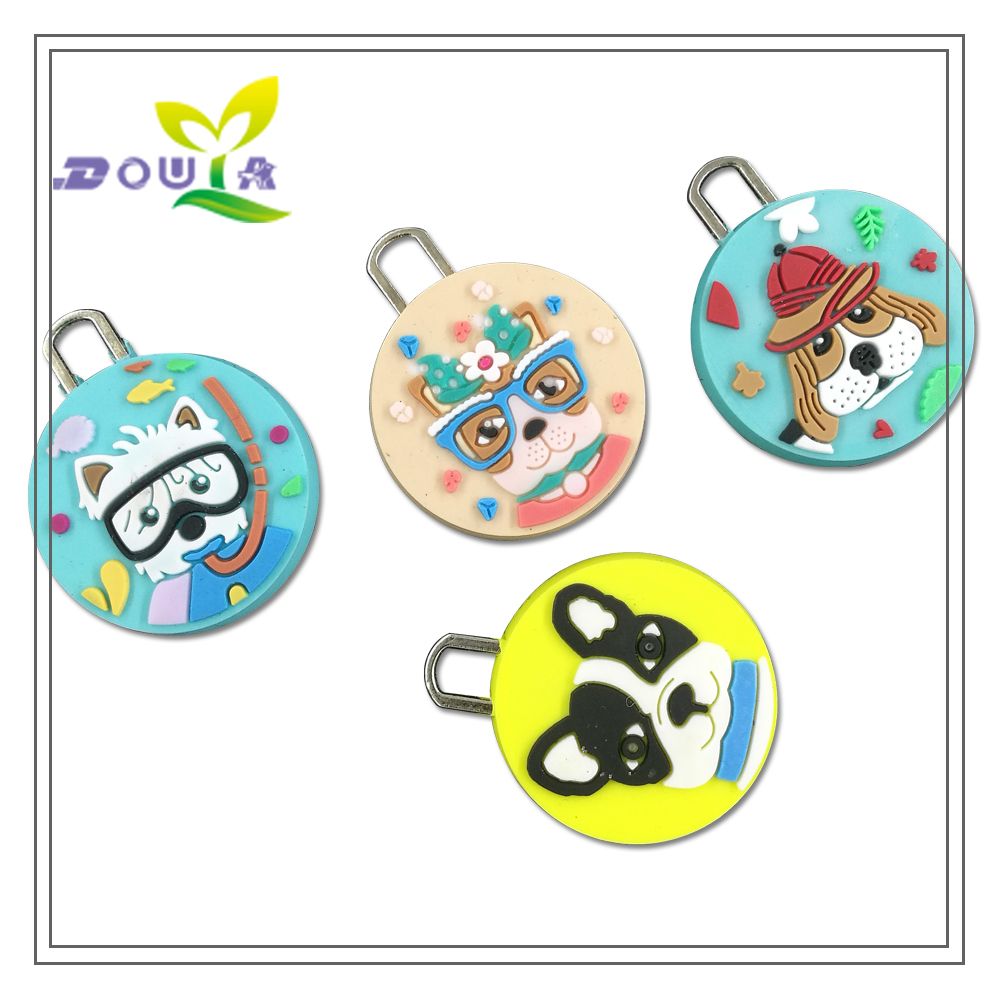 Customized pet PVC hang tags rubber slider Pull handle with logo for zipper silicone labels for clothes custom hat Plastic tags