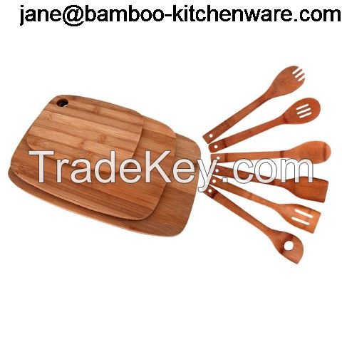 Bamboo Cutting Board 3-piece Set and Bamboo Utensil 6-piece set