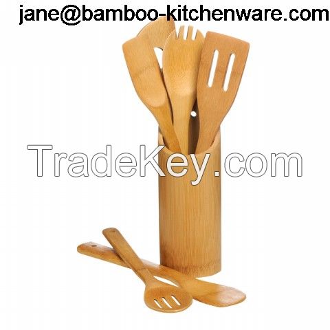 Bamboo Wood Kitchen utensil holder 6 Piece Set