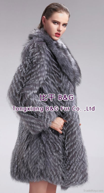 27571A Genuine Silver Fox Fur Coat Women